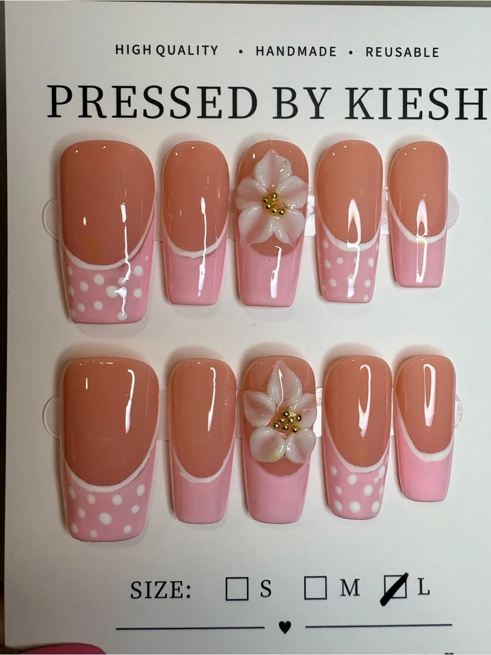 Pressed Pink Floral Nail Set - Reusable Press-On Nails